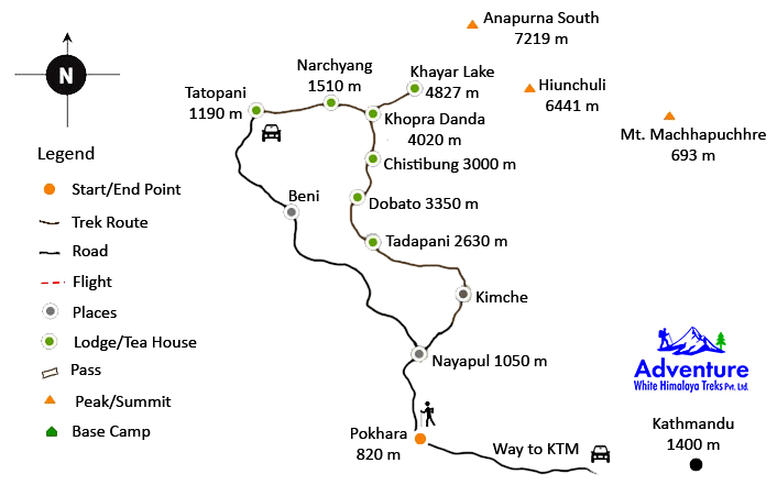 Map Khopra Ridge and Khayer Lake Trekking